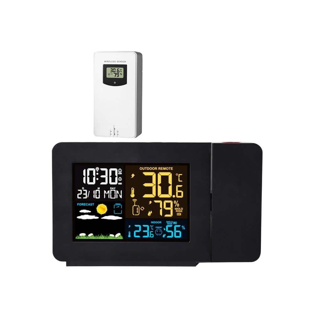 Black ABS TableTop Alarm Clock with Atomic Projection Radio Control Clock with...