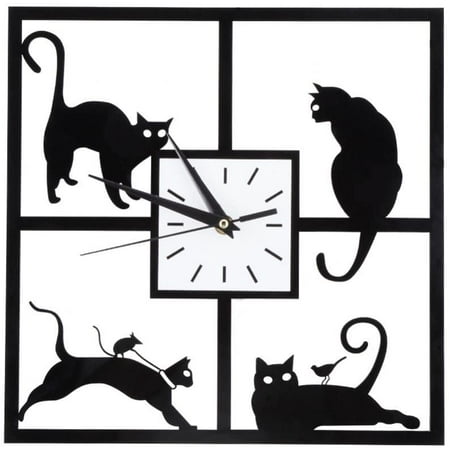 Black Cat Wall Clock Simple Style Cute Kitten Wall Clock Creative Animal For Home Office Cafe Hotel Restaurant Quiet Decoration