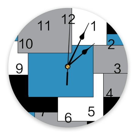 Blue Black Gray Mosaic Abstract Art Large Wall Clock Dinning Restaurant Cafe r Round Wall Clocks Silent Home ration