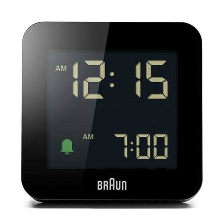 Braun BC09B: Modern Black Digital Alarm Clock with Snooze, Negative LCD Display, and Quick Set