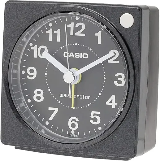 CASIO TQ-750J-1JF Table Clock, Radio Clock, Analog, Square, Black