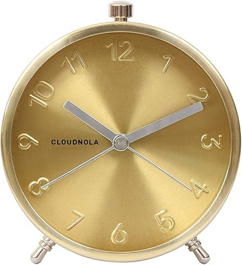 Cloudnola Glam Metal Alarm Clock Gold, 4.3 inch Diameter, Battery Operated Quartz Movement, Silent Non Ticking …