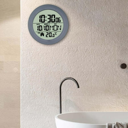 CUTICATE Shower Clock 5.7inch ,Waterproof Round Digital Shower Timer Clock Wall Clock Bathroom Clock,Screen Display Calendar Month and Date