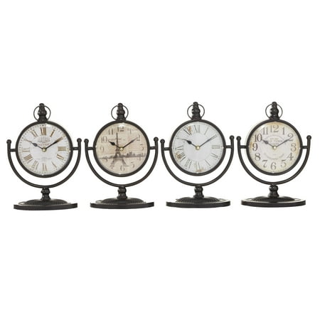 DecMode 12 Black Metal Clock with Swing Stand, Set of 4