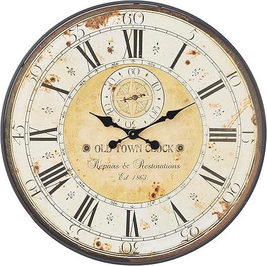 Deco 79 Wooden Decorative Wall Clock Distressed Vintage Style Wall Clock for Home with Black Typography and Roman Numerals, Wall Clock for Room 32 x 1 x 32, Brown