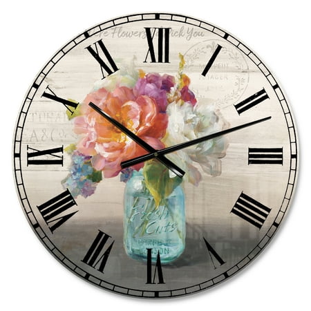 Designart 'French Cottage Bouquet I Mothers' Farmhouse wall clock