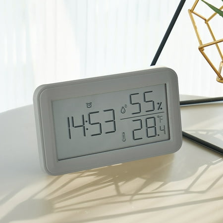 Digital Alarm Clock with LCD Display , Desk Clocks with Temperature, Humidity and Date, Large Display Digital Calendar Alarm Clock for Elderly, Bedroom, Office, 8 Time Zone, Auto DST.