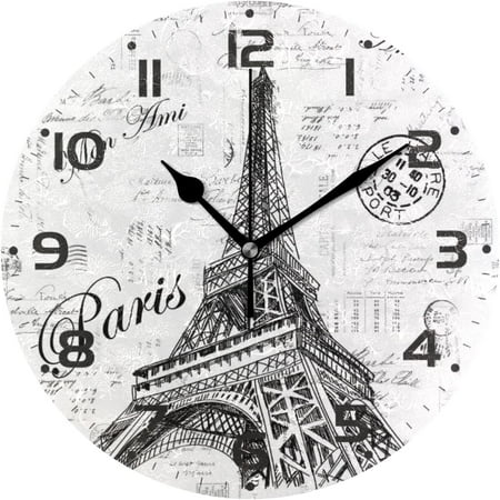 Dreamtimes Paris Eiffel Tower Wall Clock, 10 Inch Silent Non Ticking Round Clock Oil Painting Clock Easy to Read Clock for Living Room Bedroom Bathroom Home Decor