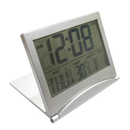 Electronic Compact Alarm Foldable Calendar Easy to Read Atomic Desktop Clock Auto Set Digital Alarm Clock Screen with Time/Date/Temperature Display- Perfect for Nightstand or Desk.