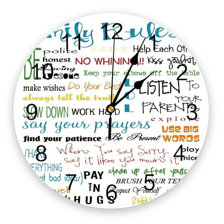 Family Rules Cartoon Art White New Wall Clock Fashion Living Room Quartz Watch Modern Home ration Round Clocks