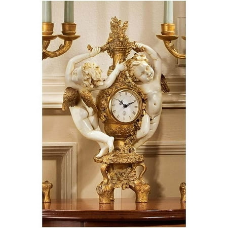 French Baroque Accent Cherubs Baby Angel Mantle Clock Replica Sculpture by Xoticbrands - Veronese