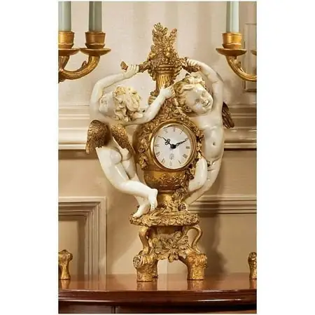 French Baroque Accent Cherubs Baby Angel Mantle Clock Replica Sculpture by Xoticbrands - Veronese