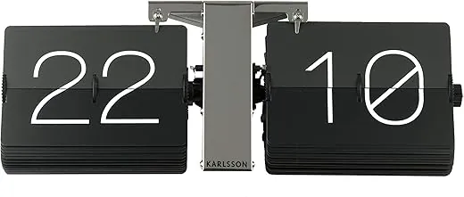 Karlsson Flip Clock No Case Black, Chrome Stand, Steel, 8.5 x 36 x 14 cm