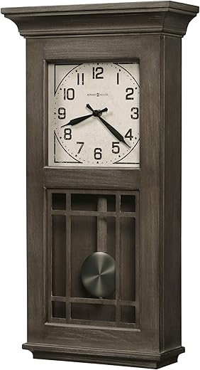 Howard Miller AmosWall Clock625-669 ?Aged Auburn Finish, Natural Reclaimed Wood Design, Vintage Home Decor, Quartz Single-Chime Movement, Automatic Nighttime Chime Shut-Off