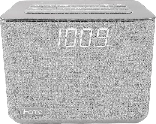 iHome iBT232 Bluetooth Dual Alarm FM Clock Radio with Speakerphone and USB Charging -Gray (Newest Model)