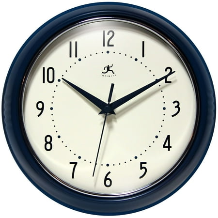 Infinity Instruments Retro 9.5 Inch Round Indoor Wall Clock, Navy Blue