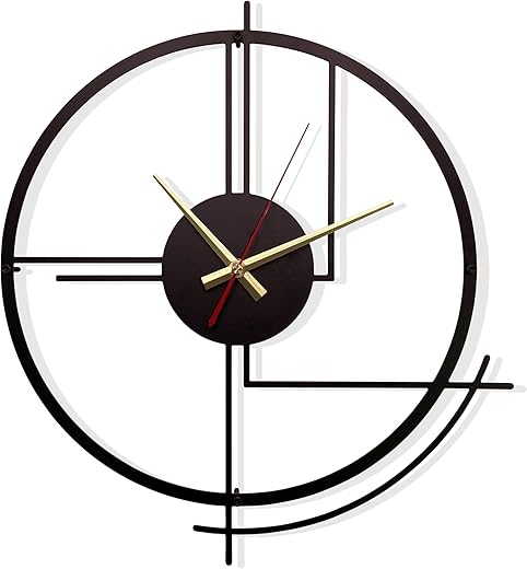 Large Metal Wall Clocks for Living Room Decor, 14 inch Modern Decorative Clock, 3D Minimalist Silent Black Clock Decor for Kitchen, Office, Bedroom Livingroom