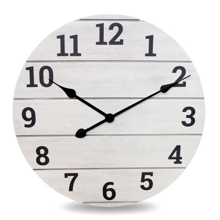 Mainstays Whitewashed Wood Plank 20 Analog Wall Clock