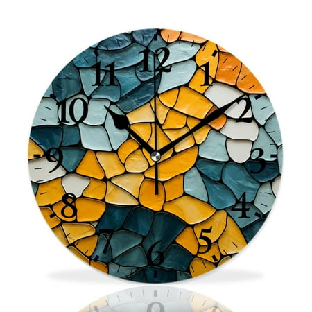 MEOSLZUT 10 inch Round Wall Clock,Vintage Bright Abstract Mosaic Print Ceramic Tile Fragment Print,Silent Non Ticking Wall Clocks for Living Room Kitchen Bedroom