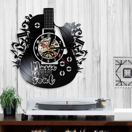 Miumaeov 12 inch Vintage Acrylic Wall Clocks Guitar Vinyl Shaped Wall Clock Silent with Colorful LED Lighting Remote Control for Home Bars Hotel