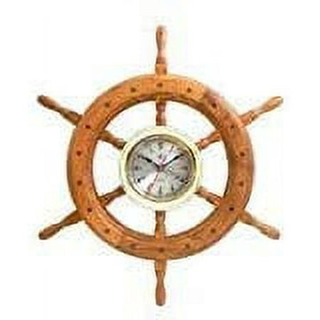 Nagina International Oak Ship Wheel Design Quartz Clock with Brass Case Tarnish Proof