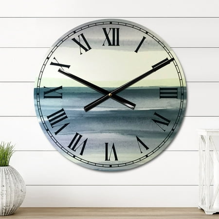 Porch & Den 'Mint Indigo Dawn I' Round Oversized Metal Wall Clock 16 in. wide x 16 in. high