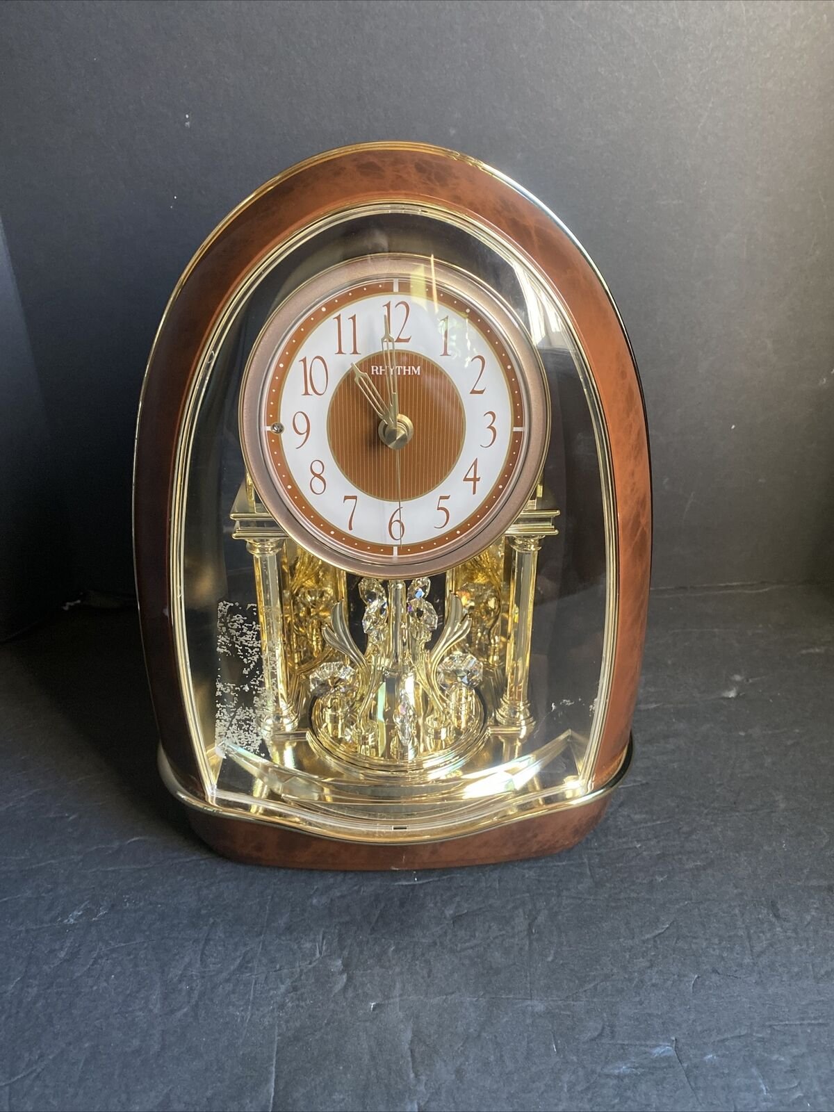 RHYTHM Classic Nightingale Mantle Clock Swarovski Crystal