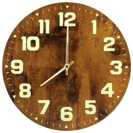 Rzvnmko Luminous Wall Clocks Wooden Glow in The Dark Clock 12 inch Silent Non-Ticking Lighted Wall Clock Battery Operated Night Light Clock Home Decoration for Living Room Office Kitchen Bedroom