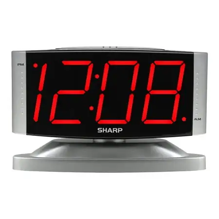 Sharp LED Digital Alarm Clock, Swivel Base, Silver Case, Red Display, SPC033D