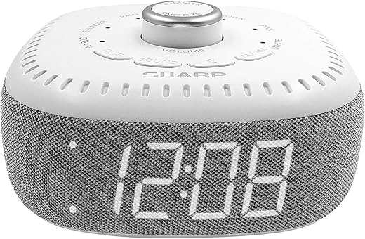 Sharp Sound Machine Alarm Clock with Bluetooth Speaker, 6 High Fidelity Sleep Soundtracks – Soothing Noise Machine for Baby, Adults, Home and Office – White LED