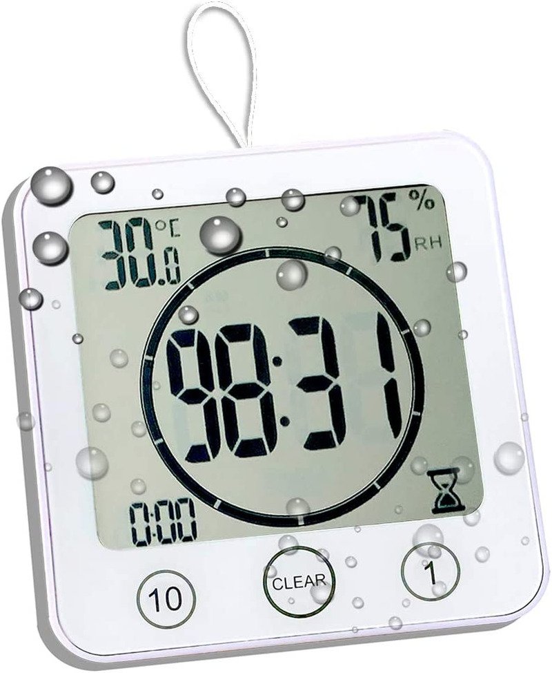 Timer Waterproof for Shower, Water Resistant Bathroom Wall Clock with Suction, L