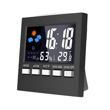 Tssuoun LCD Desktop Alarm Clock Electronic Digital Display Temperature Humidity Weather Battery Operated Home Calendar