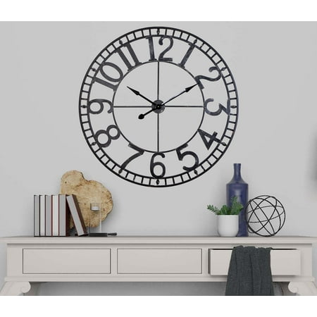 Utopia Alley Manhattan Industrial Wall Clock - Large Wall Clock, Big Clocks For Living Room Decor Or Dining Room Decor, Decorative Wall Clocks, Iron Wall Decor, Metal Wall Clock (43.5 Analog, Black)