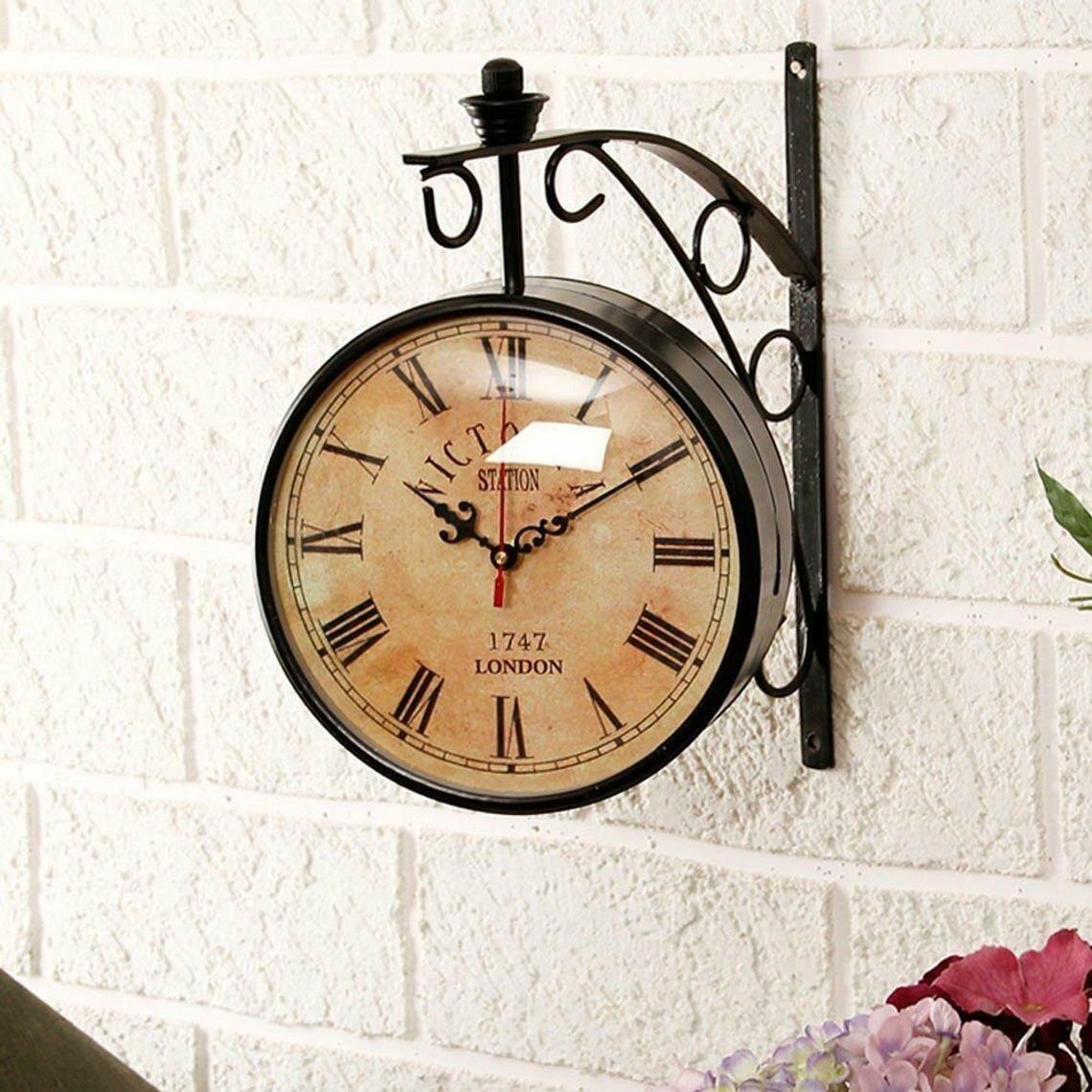 Victoria Station Clock-12 inch Antique Brass Double Sided Railway Clock