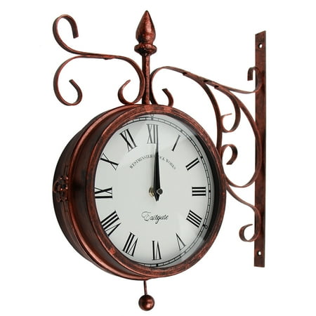 ITIGOITIE Vintage Double Sided Wall Clock,for Outdoor Decorative(No Battery Included)-Red Copper Color