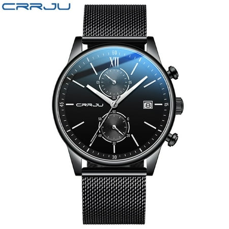 Watches Mens CRRJU Top Brand Stainless Steel Waterproof Clocks Men Watch Military Diving Quartz WristWatch Chronograph