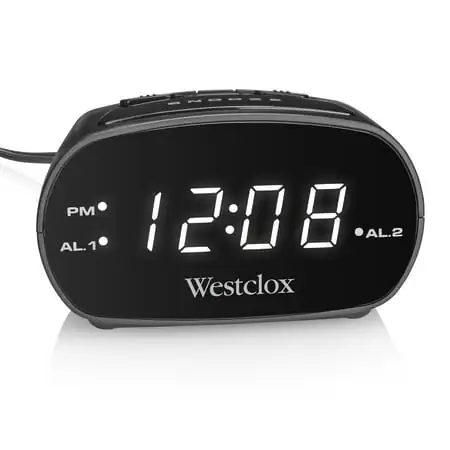 Westclox Electric Digital Black Desk or Bedside Alarm Clock with 0.7 White LED Display and Dual Alarm Clock