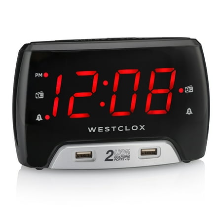 Westclox Electric Large 1.4” Red LED Digital FM Clock Radio 2 USB Charging Port with Fast Charge- New