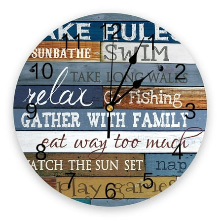 Wood Board Text Rules Living Room Clock Wall Round Clocks r Home Bedroom Kitchen ration Wall Clocks