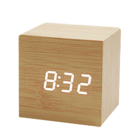 Wooden Cube Mini Digital Alarm Clock with Dual Alarm & LED Display