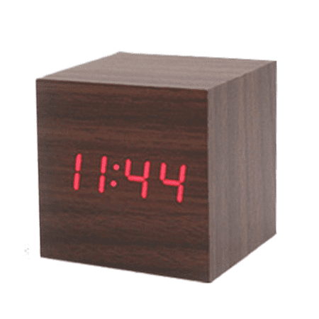 Wooden Cube Mini Digital Alarm Clock with Dual Alarm & LED Display