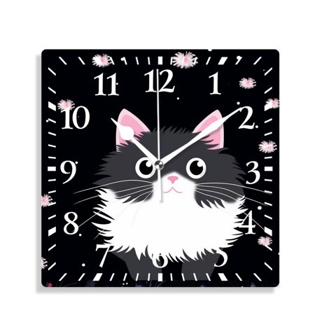 XNSJVGB 10 inch Square Wall Clock,Funny Cat Kitten Polka Dots Print,Silent Non Ticking Wall Clocks for Living Room Kitchen Bedroom