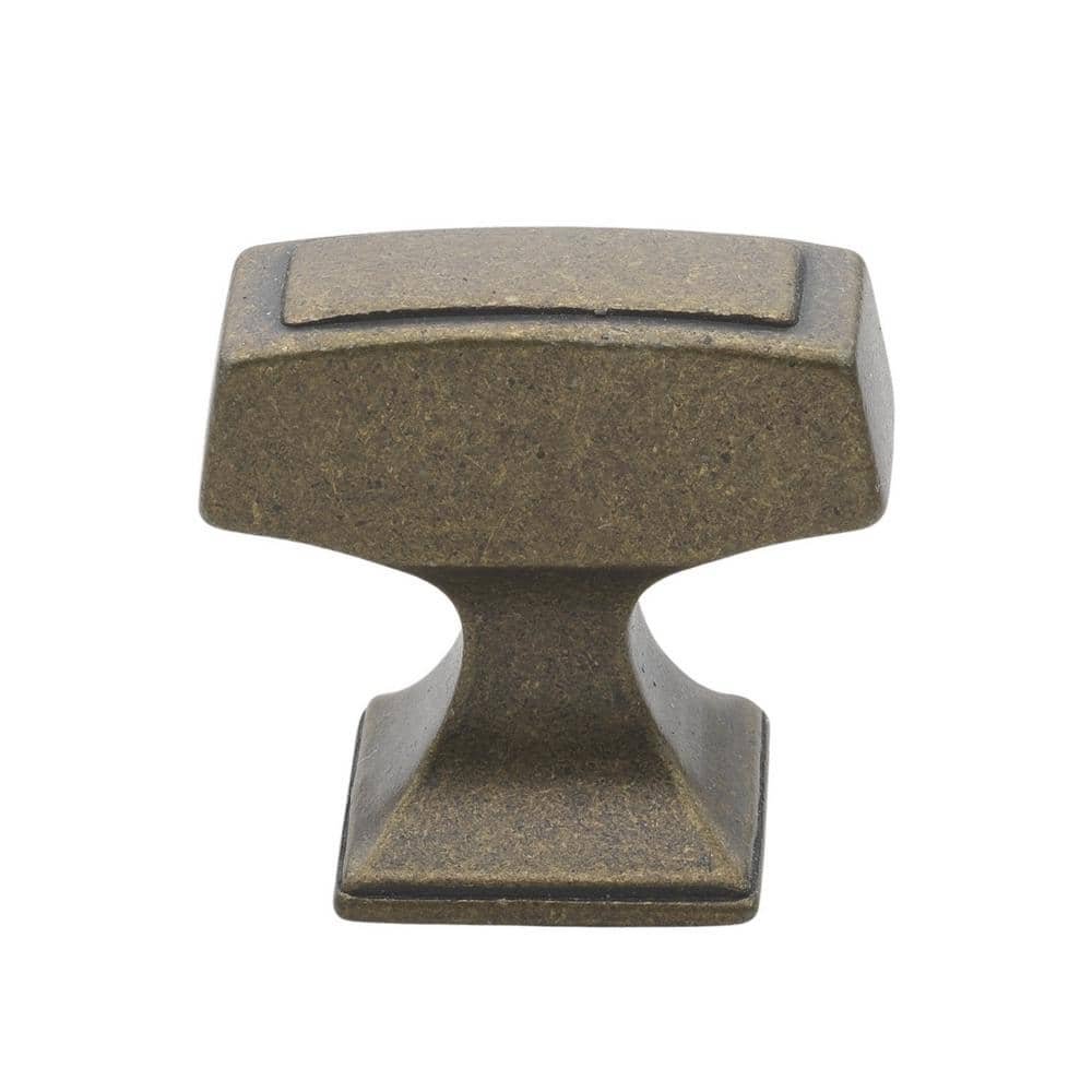 1-1/8 in. Antique Brass Deco Rectangle Cabinet Knobs (10-Pack)