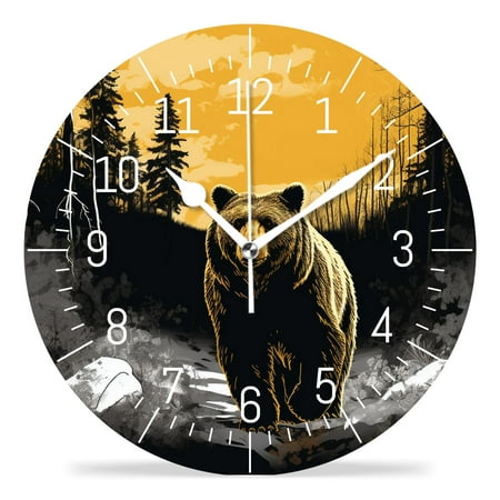 10 Inch Wall Clock Battery Operated Silent Clock Decorative for Office, Kitchen, Outdoor, Living Room，Bear in The Black Forest Beautiful