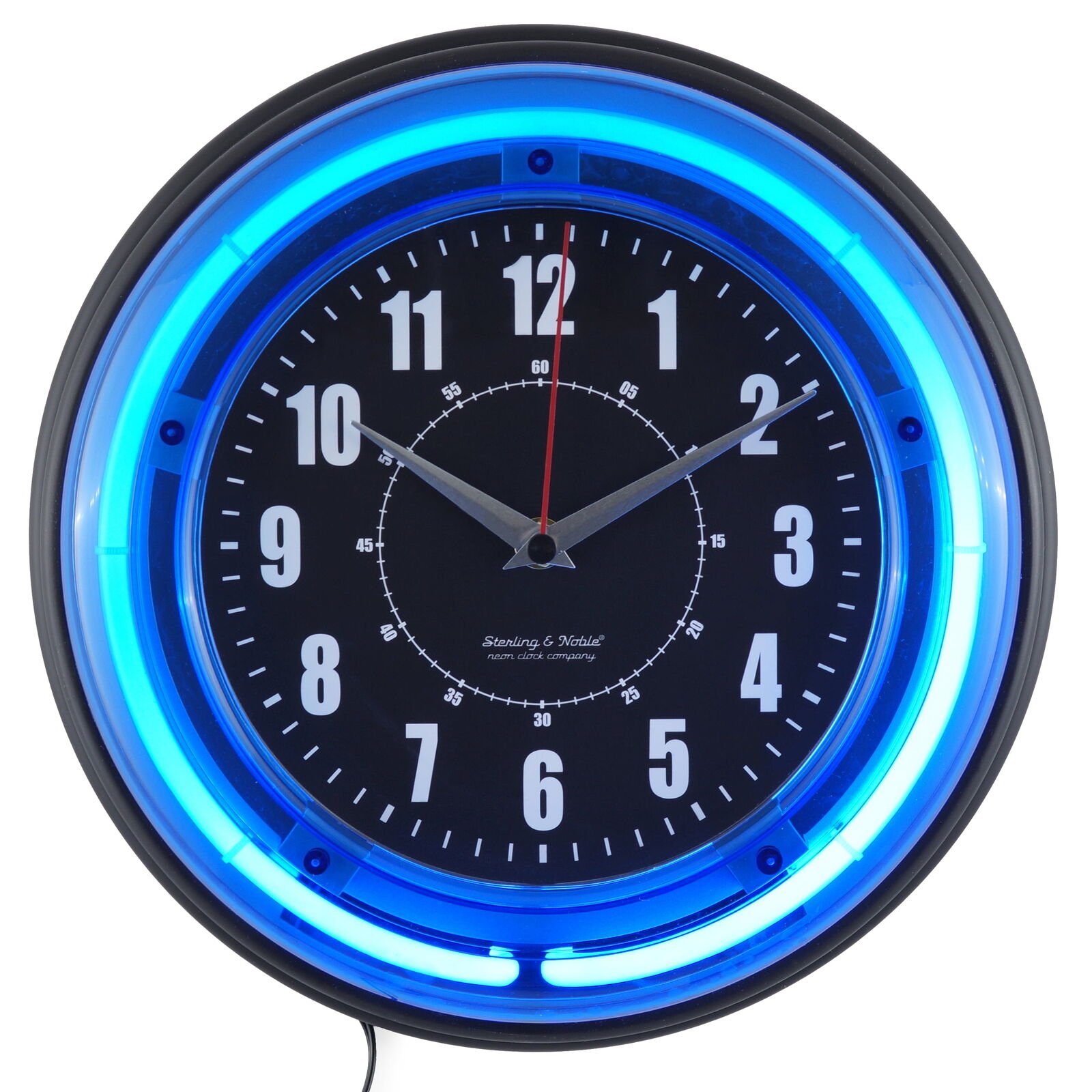 11" Round Wall Clock Vibrant Blue Neon Analog Wall Clock w/Plastic frame