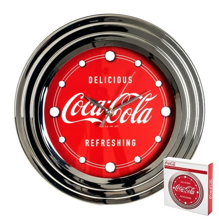 12 Coca-Cola Clock with Chrome Finish, Delicious Style