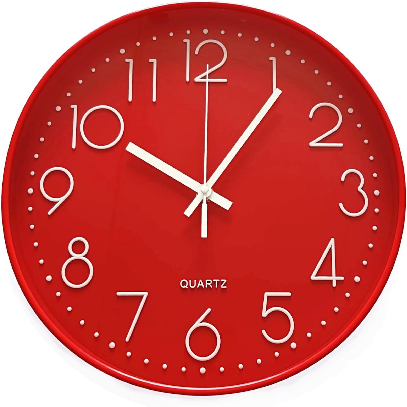 12 Inch 30cm Modern Large Number Round Silent Wall Clock red, Non Ticking Quartz Wall Clock for Bedroom Living Room Office Classroom, Simple Kitchen Wall Clock Battery Operated (red)