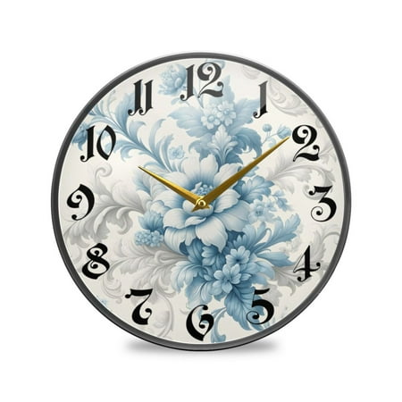 12 Round Silent Wall Clocks Flower Blue Acrylic Battery Operated Clock Non-Ticking Clocks Bedroom Living Room Home Decorative