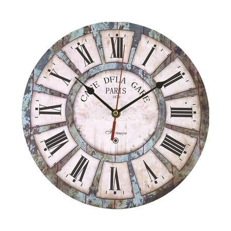 12 Wooden Wall Clock Large Wall Hanging Clock Battery Operated Vintage Style Clocks for Home Kitchen Bedroom Office Decoration Roman numerals