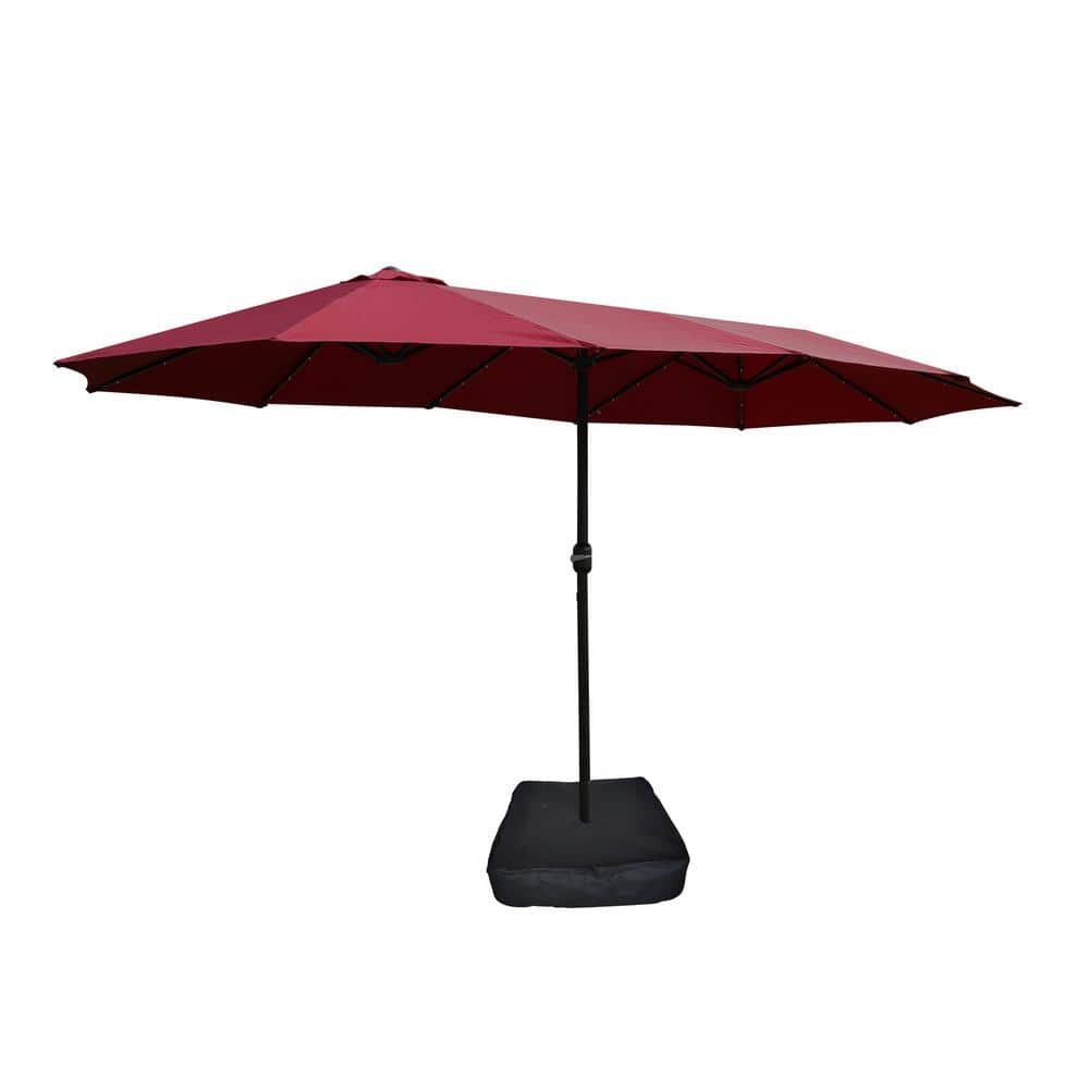 15 ft. Double-Sided Rectangular Market Patio Umbrella with Solar LED Light and...